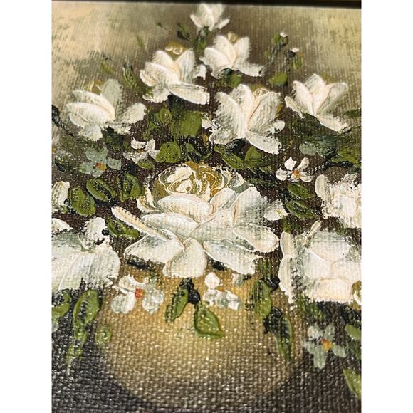 Vintage Framed Floral Oil Painting White Flowers Still Life Signed 5x7 Mexico - Picture 1 of 13